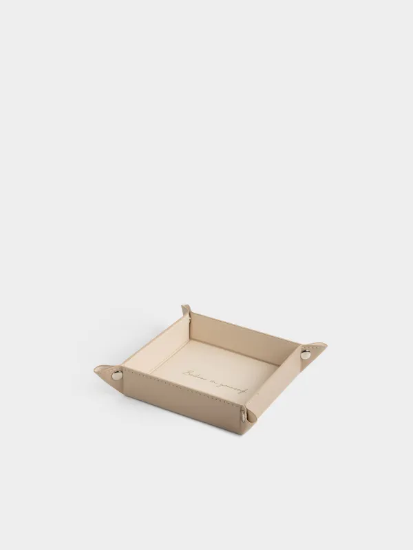 Поднос для украшений, 20х20х4 см, искусственная кожа, бежевый, Beauty print, image-0