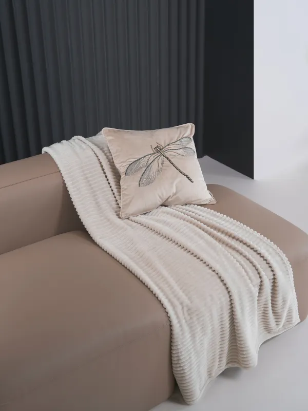 Подушка декоративная, 45х45 см, вельвет/бисер, бежевая, Стрекоза, Dragonfly, image-5