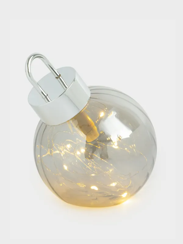 Статуэтка с подсветкой, 15 см, стекло/пластик, серая, Елочный шар, Silver style, image-2