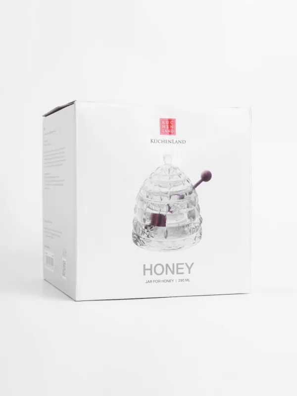 Банка для меда, 290 мл, с ложкой, стекло Р/дерево, Узоры, Honey, image-6