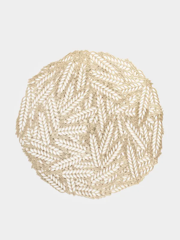 Салфетка под приборы, 38 см, ПВХ, круглая, золотистая, Колосья, Azhur Grid, image-0