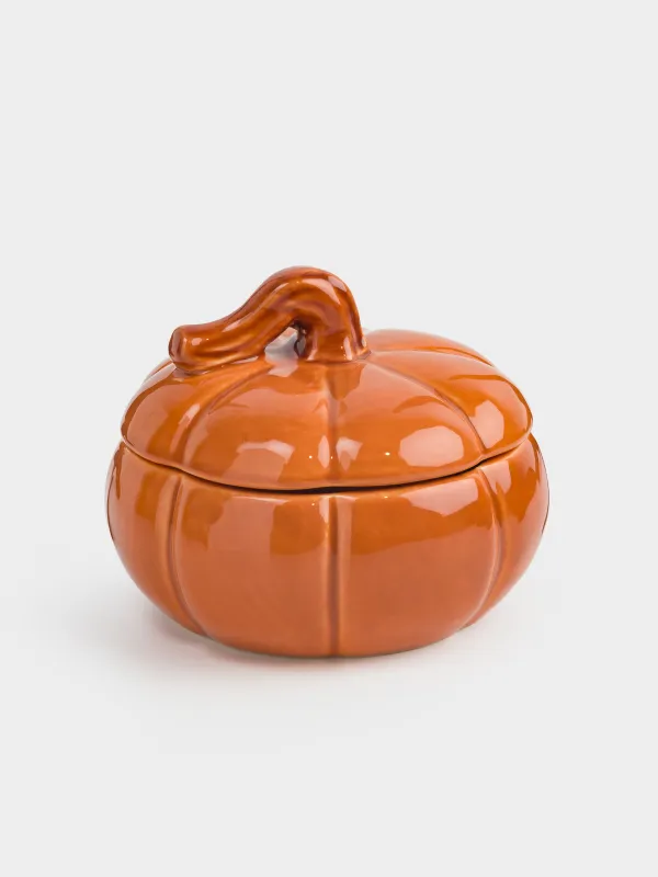 Емкость для хранения, 13х10 см, 390 мл, керамика, оранжево-коричневая, Тыква, Forest symphony, image-0