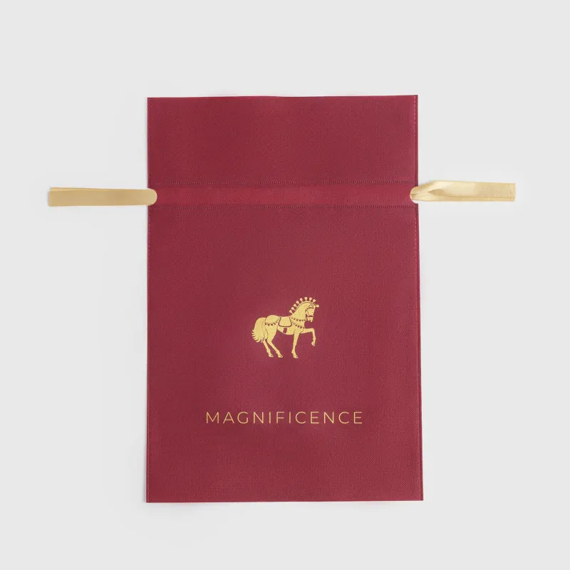 Мешок подарочный, 30х45 см, с завязками, полипропилен, бордовый, Золотистая лошадь, Ardent horse