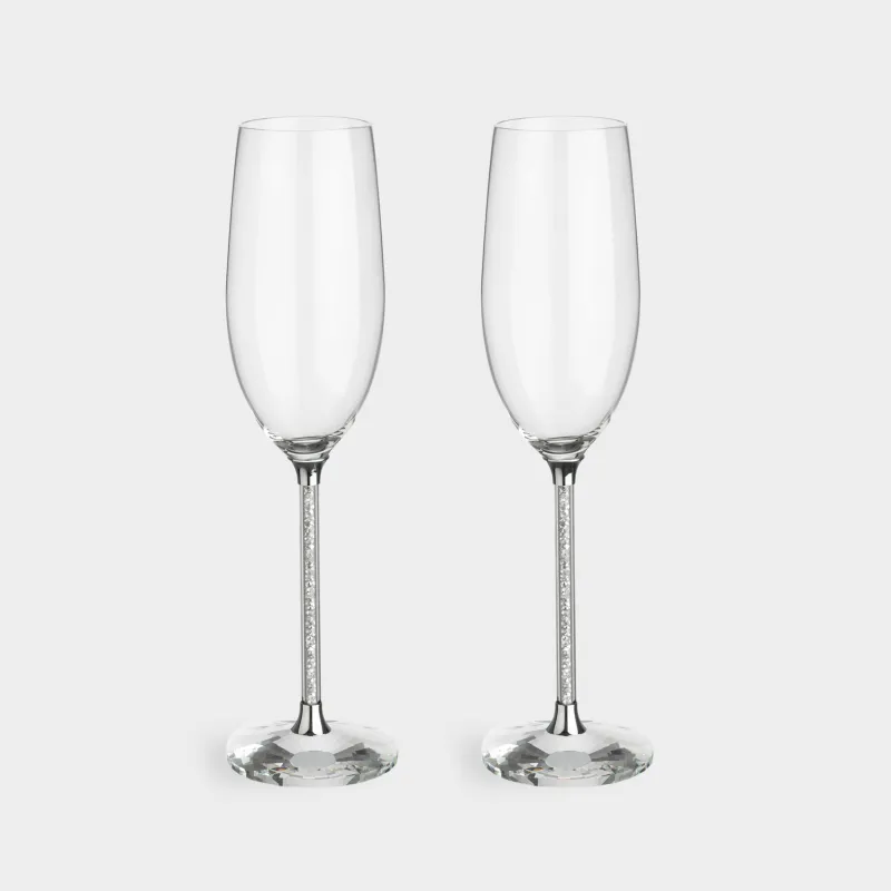 Бокал для шампанского, 220 мл, 2 шт, стекло/стразы, Серебристые кристаллы, Diamond