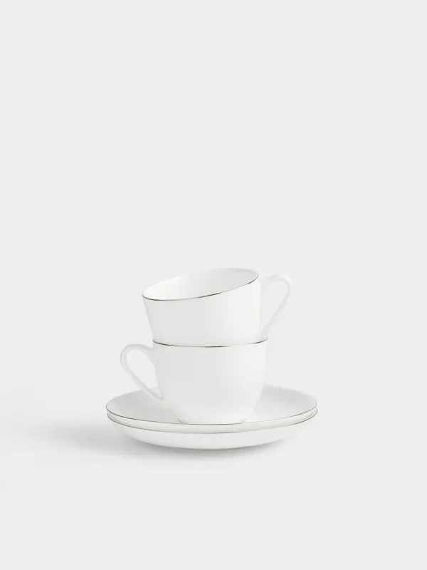 Пара чайная, с серебристым кантом, белая, Ideal silver, image-0