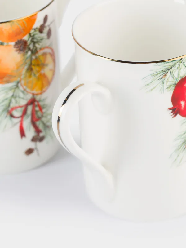 Кружка, 350 мл, 2 шт, фарфор F, белая, Апельсины/Гранаты, Christmas miracle, image-5