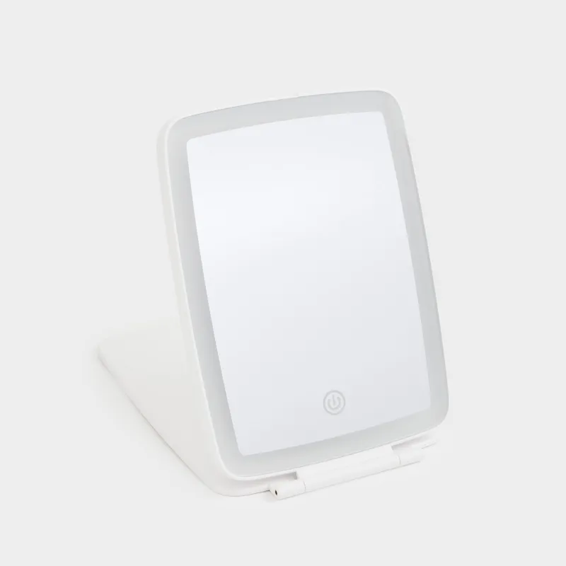 Зеркало настольное, 17х13/15x11 см, с подсветкой, складное, пластик, белое, Vesta, image-0