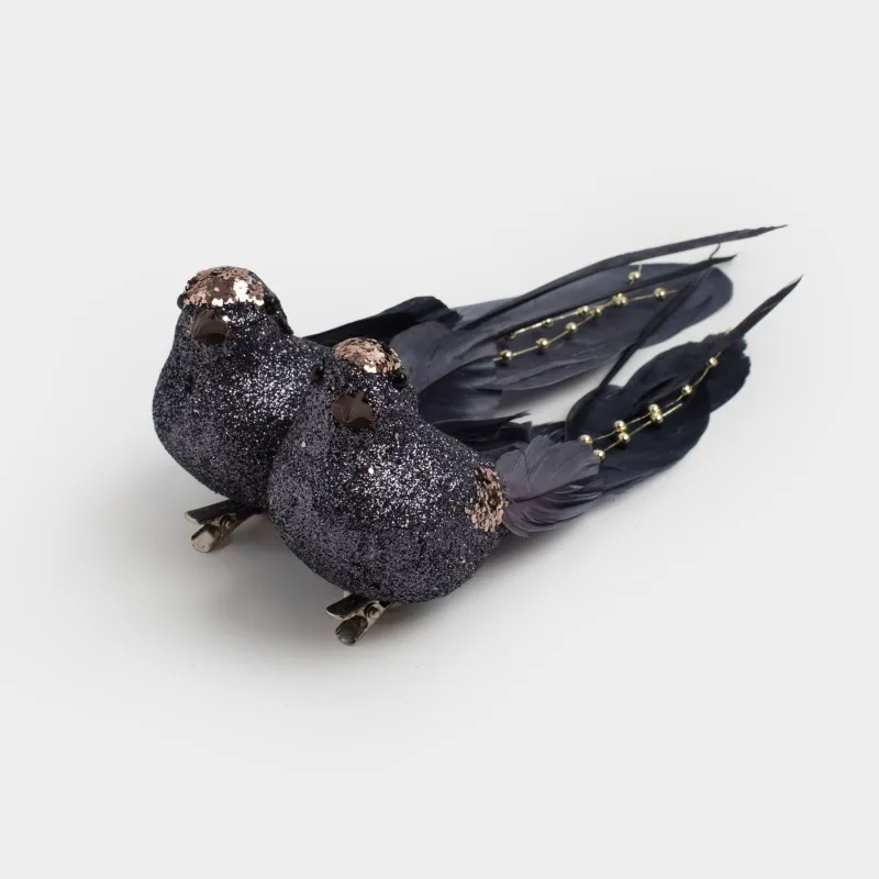 Украшение декоративное, 16 см, 2 шт, на клипсе, пенопласт/перо, графитовое, Птица, Birds NY