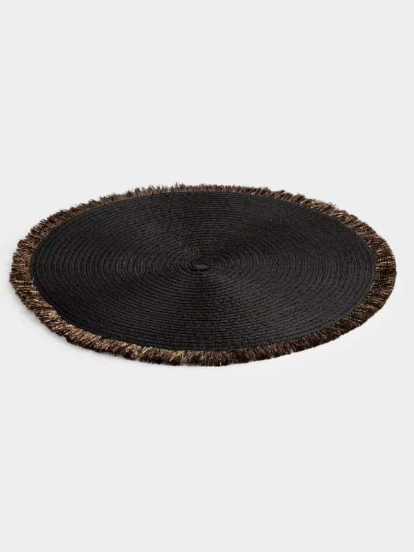 Салфетка под приборы, 38 см, с бахромой, полиэстер, круглая, темно-коричневая, Rotary shine, image-1