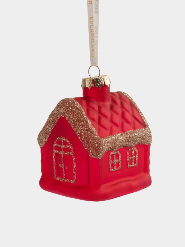 Игрушка елочная, 6х8 см, стекло, с блестками, красная, Домик, Figure christmas, image-0