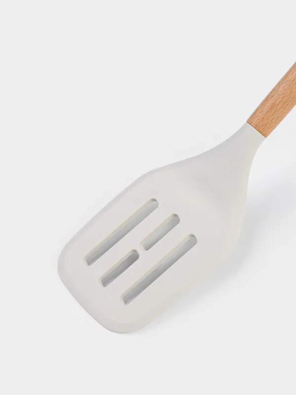 Лопатка, 34 см, с прорезями, силикон/дерево, молочная, Somerset, image-3