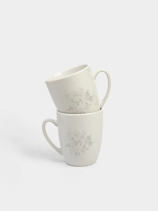 Кружка, 360 мл, 2 шт, Серые цветы, Gentle flowers, image-0