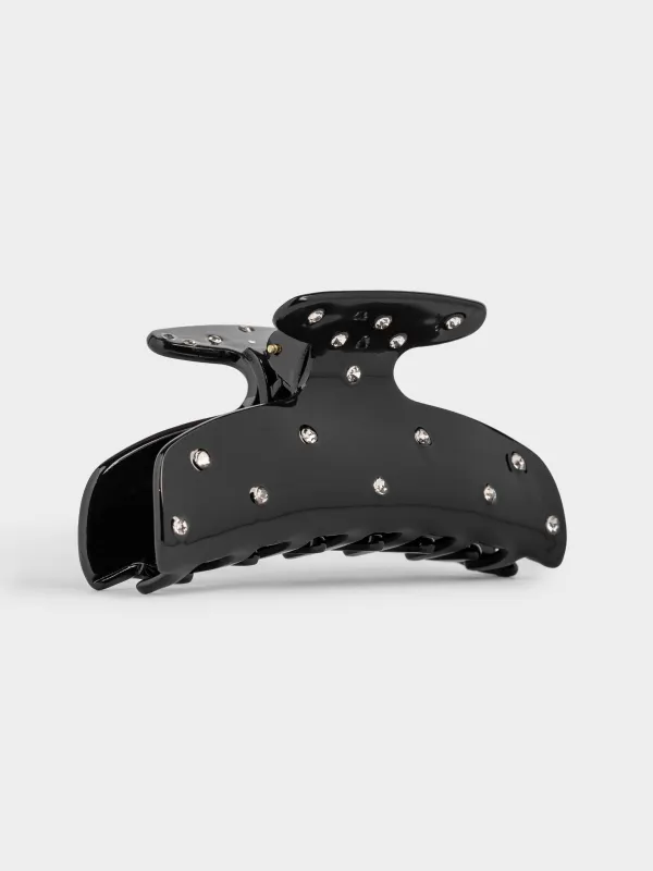 Заколка для волос, 9 см, акрил/металл, черная, Крабик в стразах, Hair basic, image-0