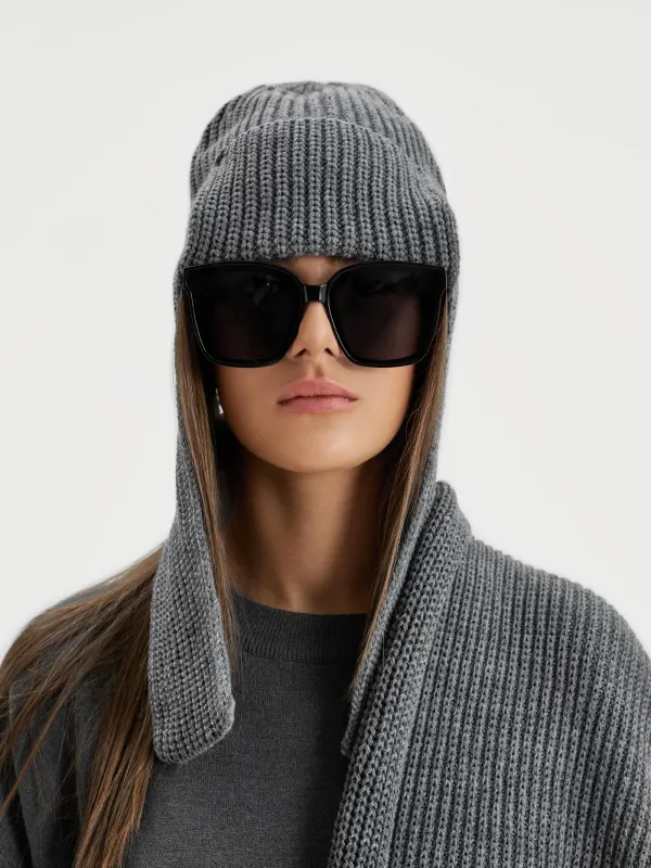 Шапка-ушанка женская, единый размер, акрил, серая, Knitting, image-1