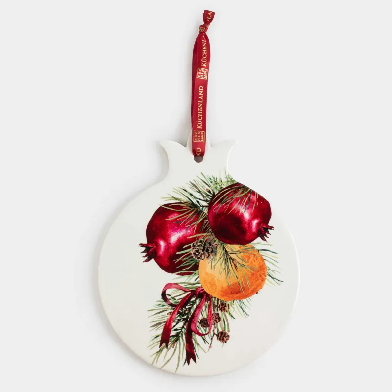 Подставка под горячее, 20x23 см, керамика/пробка, белая, Гранаты и апельсины, Christmas miracle