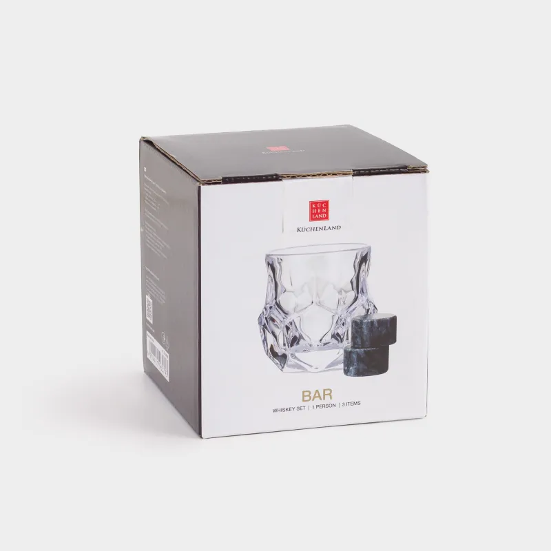 Набор для виски, 1 перс, 3 пр, стакан/кубики, стекло Р/гранит, Bar, image-4
