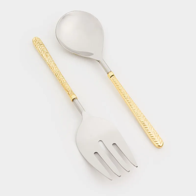 Приборы для сервировки салата, 26 см, 2 пр, ложка/вилка, сталь, золотистые, Колос, Harvest, image-0