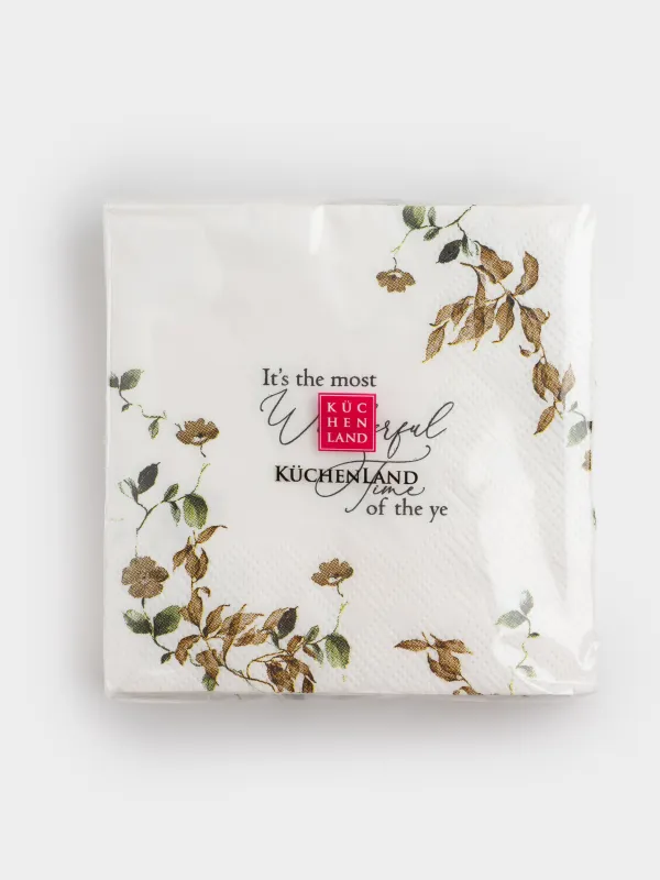 Салфетки бумажные, 21х21 см, 20 шт, квадратные, белые, Осенние цветы, Refined floral, image-3