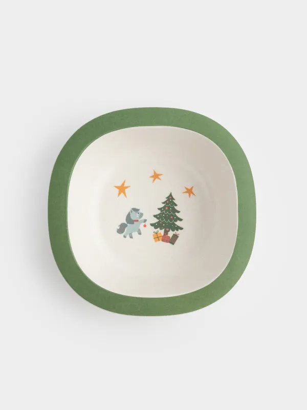 Тарелка суповая, детская, 14х4 см, бамбук, зеленая, Лошадка с елкой, Little horse, image-2