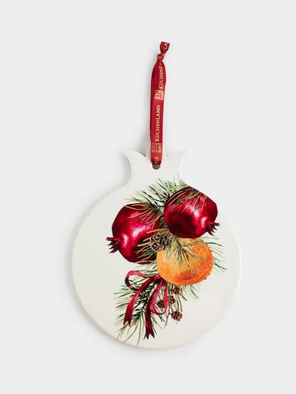 Подставка под горячее, 20x23 см, керамика/пробка, белая, Гранаты и апельсины, Christmas miracle, image-0