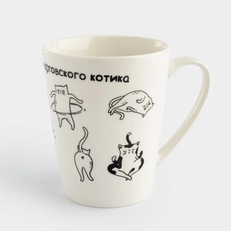 Кружка, 420 мл, с шариковой ручкой, фарфор N/сталь, белая, Коты, Cat, image-3