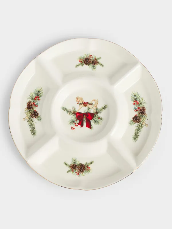 Менажница, 33 см, 5 отд, фарфор F, белая, Лошадка с бантом, Christmas miracle classic, image-2