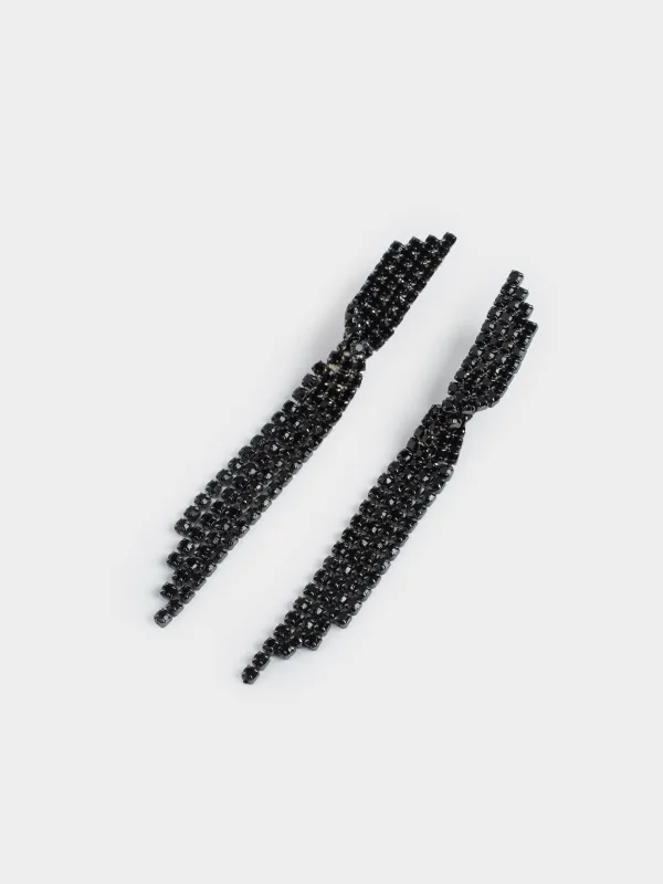 Серьги-пусеты, 9 см, 2 шт, металл/стразы, черные, Кристаллы, Jewelry black, image-1