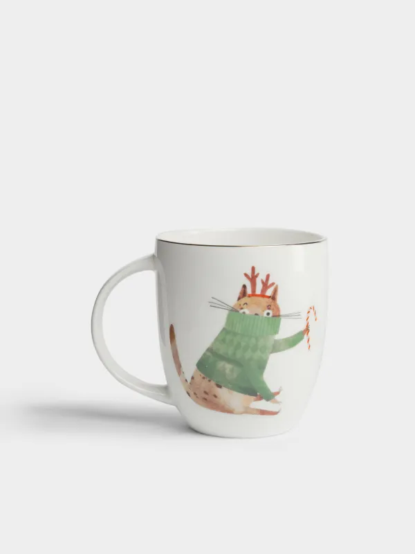Кружка, 400 мл, Кот и олень, Winter friends, image-1