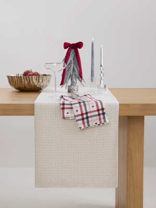 Дорожка настольная, 40х160 см, полиэстер, белая, Серебристая клетка, Cage silver, image-2