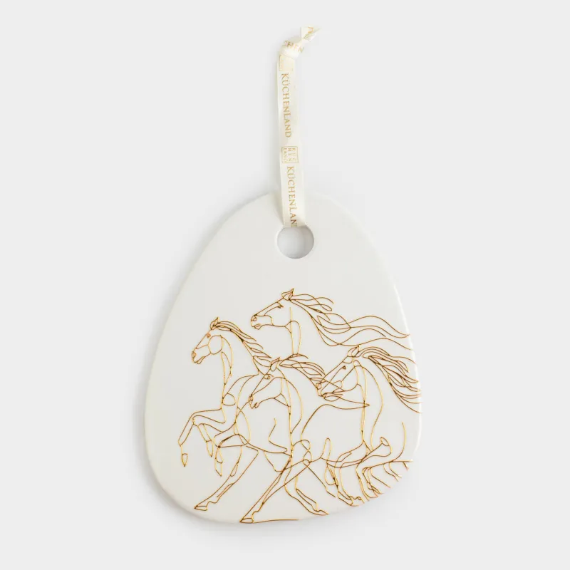 Подставка под горячее, 15x20 см, керамика/пробка, молочная, Лошадь, Horse gold