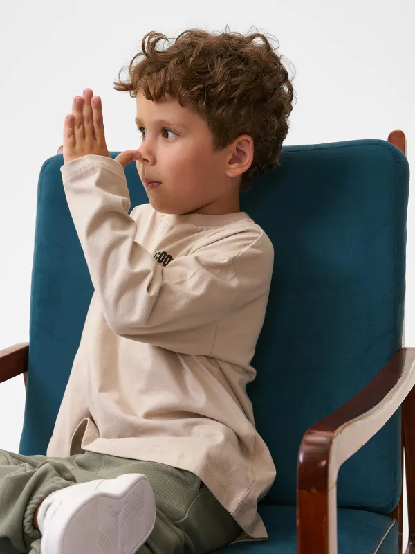 Лонгслив детский, для мальчиков, бежевый, Ulian, image-5