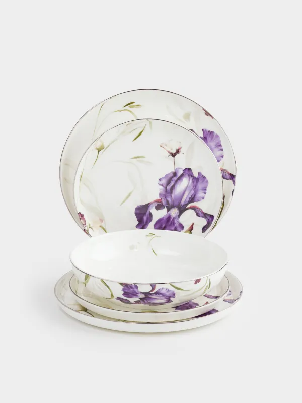 Сервиз обеденный, 6 перс, 19 пр, фарфор F, с серебристым кантом, Ирис, Antarctica Flowers, image-5