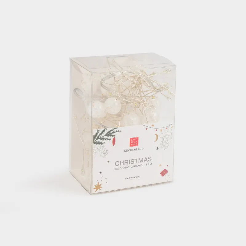 Гирлянда декоративная, 1,5 м, с подсветкой, 80 ламп, акрил/пластик, цветная, Шары, Christmas, image-1