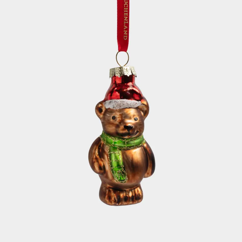 Игрушка елочная, 4х8 см, стекло, с блестками, коричневая, Мишка, Figure christmas