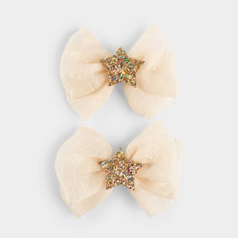 Заколка для волос, 6 см, 2 шт, детская, полиэстер/металл, молочная, Звездочка, Hairstyle