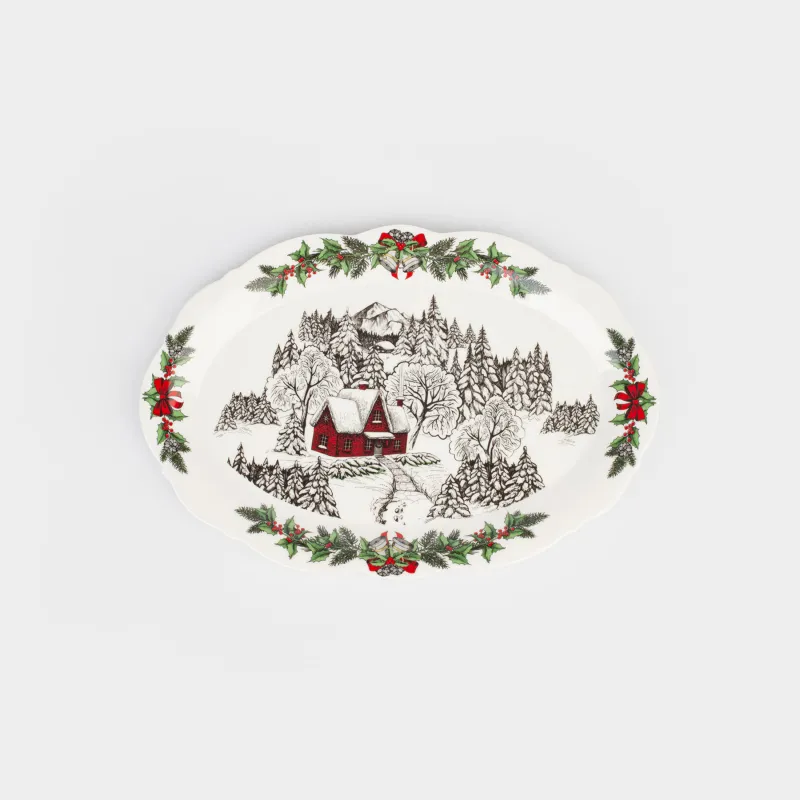 Блюдо, 36х24 см, фарфор N, овальное, белое, Дом в лесу, Forest house