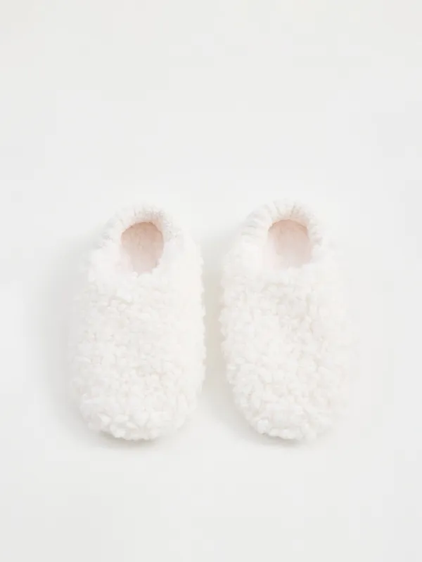 Тапочки-носки женские, домашние, искусственный мех/шерпа, молочные, Curled, image-3