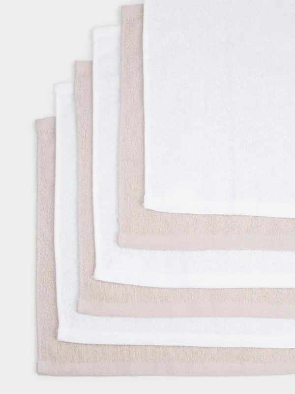 Полотенце, 30х30 см, 6 шт, в корзине с бантом, хлопок, бежевое/белое, Basket towel, image-3