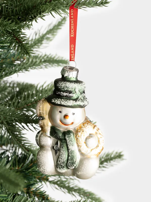 Игрушка елочная, 10 см, стекло, с блестками, бело-зеленая, Снеговик, Figure christmas, image-4