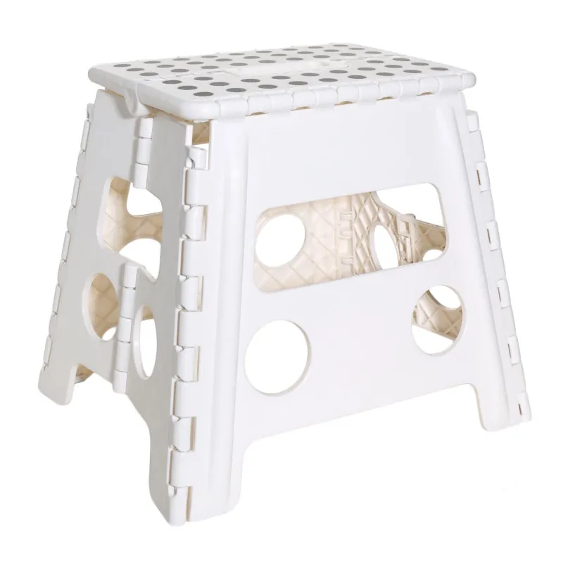 Табурет складной, 32 см, пластик, бело-серый, Polka dot, image-2