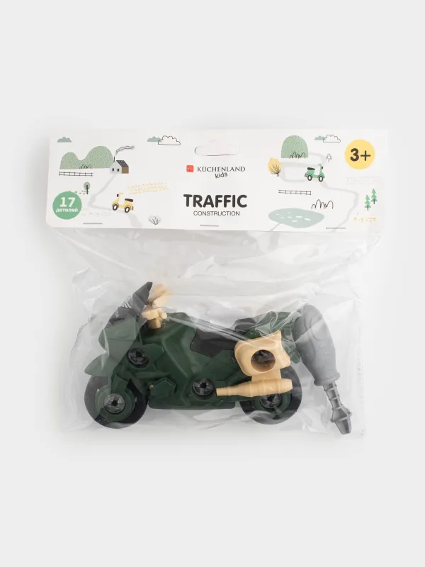 Конструктор, 10х15 см, с отверткой, пластик, зеленый, Мотоцикл, Traffic, image-4