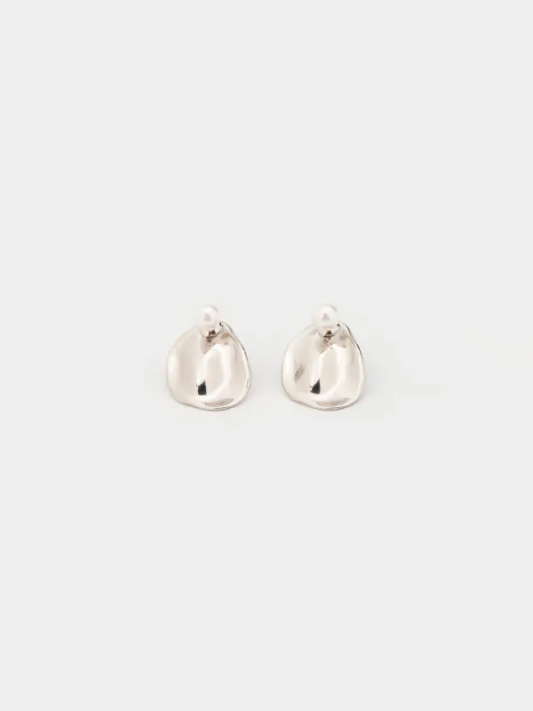 Серьги-пусеты, 2 см, 2 шт, металл/пластик, серебристые, Мятый эффект, Jewelry, image-0