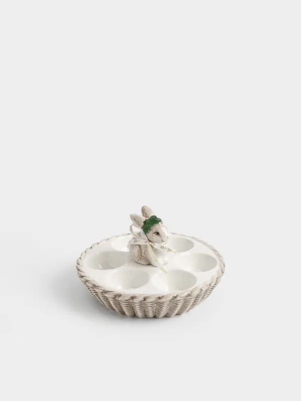 Блюдо пасхальное, 15х10 см, 6 отд, керамика D, молочно-коричневое, Кролик c венком, Easter lace, image-2