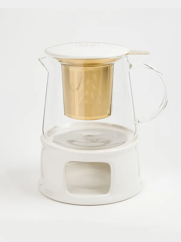 Чайник заварочный, 600 мл, с подогревом, стекло Б/фарфор P, молочно-золотистый, Ellan, image-0