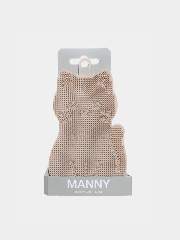 Губка для мытья посуды, 14х9 см, силикон, бежевая, Кот, Manny, image-2