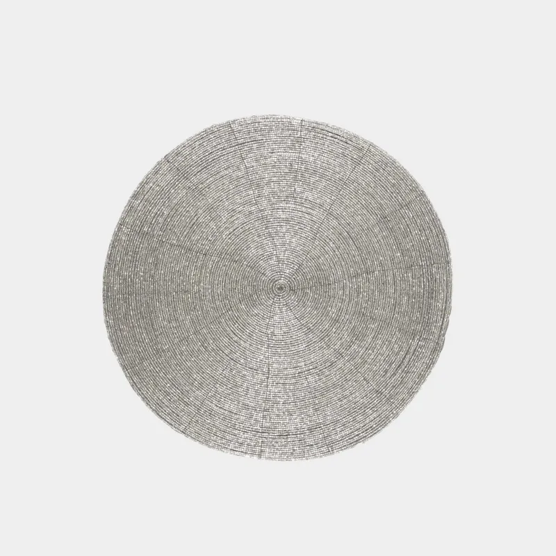 Салфетка под приборы, 36 см, бисер, круглая, светло-серебристая, Shiny beads