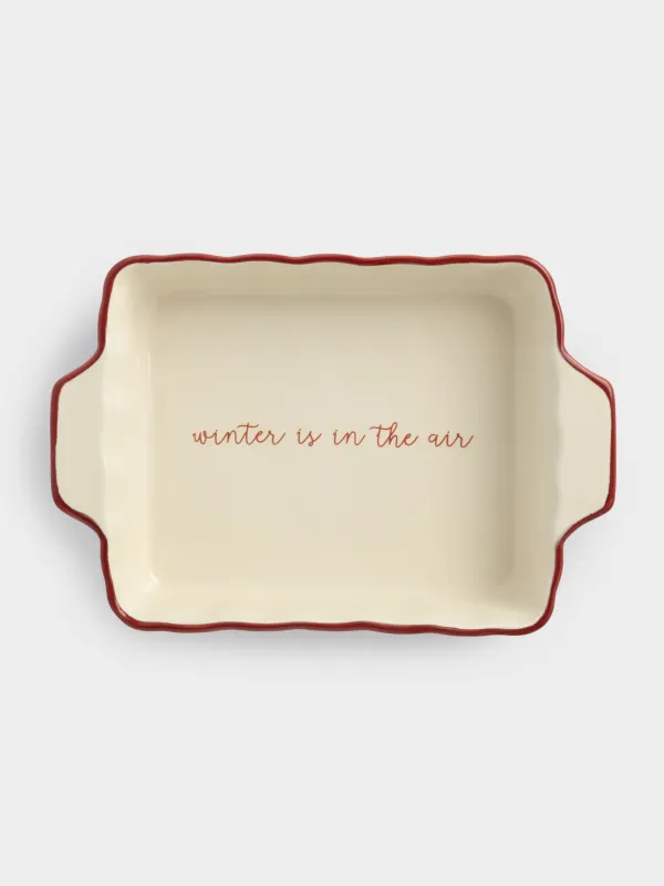 Форма для запекания, 22х16 см, керамика, прямоугольная, бордовая, Christmas tree, image-3