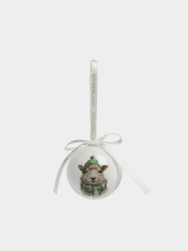 Игрушка елочная, 5 см, Шар, Овечка в шапке и шарфе, Ball print, image-0