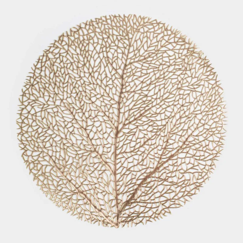 Салфетка под приборы, 38 см, ПВХ, круглая, золотистая, Дерево, Azhur Grid