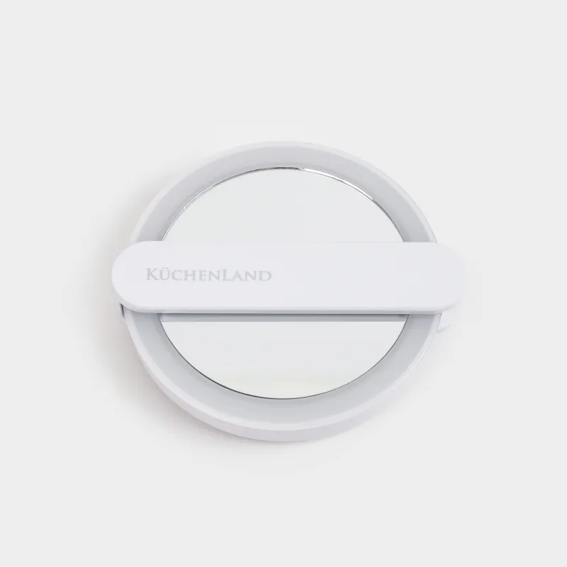 Зеркало карманное, 10 см, увеличительное, с подсветкой, ручка-подставка, пластик, белое, Vesta, image-2